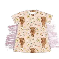 2022 אביב בוטיק ילדים בנות ארוך T חולצה שמלת פרה הדפסת 7 שנה ישן תינוק ורוד פרחוני שוליים ילד שמלה