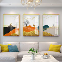 Art mural géométrique en fer et aluminium noir et or, design à trois panneaux pour salon, bureau, hôtel, intérieurs Art Déco