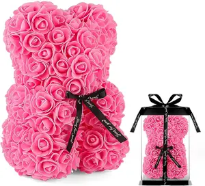 Oso de peluche rosa Artificial, flores artificiales hechas de rosas, regalo de San Valentín