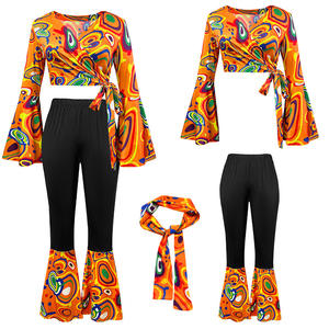 Jaren '70 Dames Disco Outfit 3-delig Set Hippie Cosplay Geprint Kleding Hoofdband Set Vrouwelijke Halloween Party Retro Disco Top Broekpak - Product Image 3