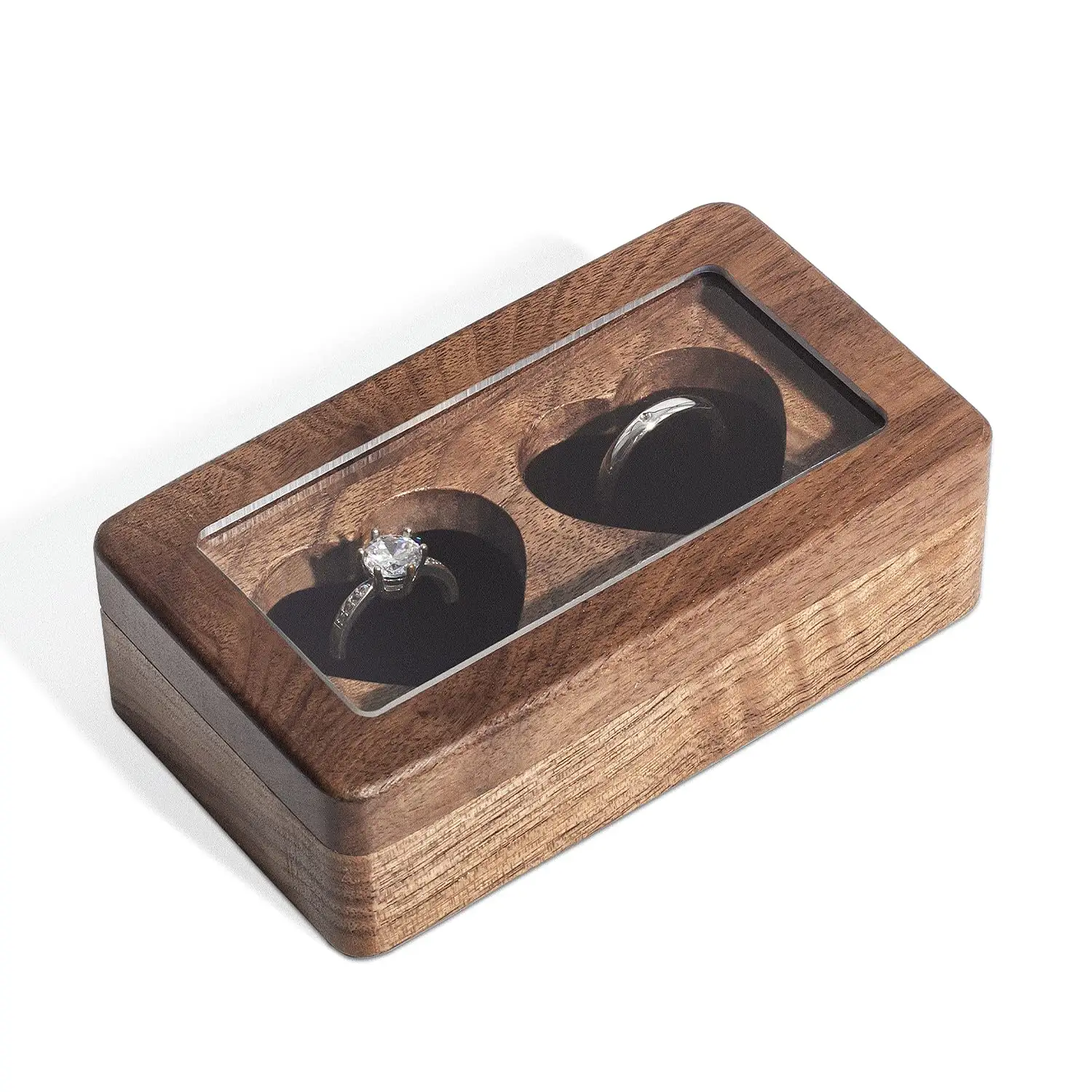 Scatola scatola portaoggetti orecchini cerimonia nuziale scatola doppio anello di legno