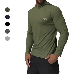 Camiseta de Manga Larga con Capucha para Hombre, Protección Solar, Color Sólido, Anti-UV, Corte Regular, 100% Poliéster, Manga Completa, Logotipo Frontal - Product Image 2