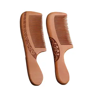 Customized Eco-Friendly Long Handle Wide Tooth Detangling Comb Natural Bamboo Wood Hair Comb