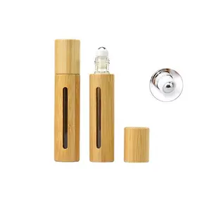 3ml 5ml 10ml Bamboo Perfume Oil Roll On Glass Bottle With Roller Ball Empty Glass Perfume Essential Oil Bottle