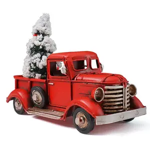 Vintage Red Truck mit Weihnachts baum Dekoration handgemachte Metall Handwerk Retro Truck Modell zurück kreative Desktop Home Decor