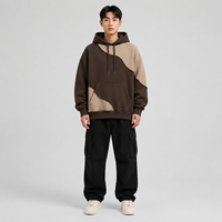 Sweat à capuche personnalisé bicolore marron et beige, coupe oversize, en molleton épais, épaules tombantes, style streetwear, 100% coton, ODM