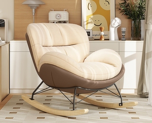 Fauteuil à bascule moderne en tissu texturé avec design ergonomique et structure métallique, chaise longue confortable pour salon ou chambre d'enfant - Product Image 3