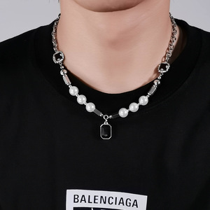 Nouvelle mode Collier de perles en acier inoxydable avec chaîne de perles en ABS pour hommes personnalisé prêt à expédier - Product Image 4