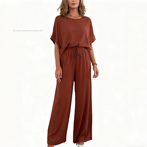 Women's Casual Print Crew Neck Short-Sleeve Top with <b>Tie</b>-Waist Loose Fit Pants 2-Piece Set Fashion - Product Image 3