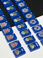 Ensemble de Mahjong américain de luxe en acrylique bleu cobalt, 160 tuiles, portable, motif floral médaillon, design jardin botanique en bambou, sac de transport