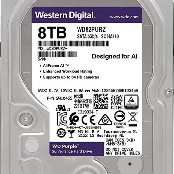 WD82PURZ 8 ТБ SATA 6 Гб/с 3,5 "Wes tern Dig ital внутренний жесткий диск HDD
