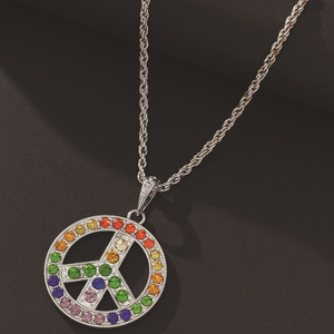 Collar con Colgante de Símbolo de Paz, Adorno de Diamantes de Imitación Coloridos, Diseño Geométrico, Joyería de Regalo - Product Image 4