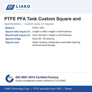 Réservoir en PTFE PFA sur mesure, carré et rond, pour le stockage et le nettoyage de produits chimiques, monobloc ou soudé, avec couvercles, brides et vannes - Product Image 4