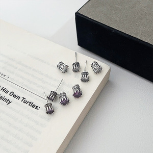 S925 Sterling <b>Silver</b> <b>Stud</b> Earrings Flower Shape Purple And White Zircon For Women Everyday Wear - Product Image 3