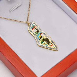 Collana con Ciondolo Personalizzato in Acciaio Inossidabile, Mappa Colorata della Palestina di Gerusalemme, Gioielli di Moda Araba Musulmana, Vendita all'Ingrosso - Product Image 5