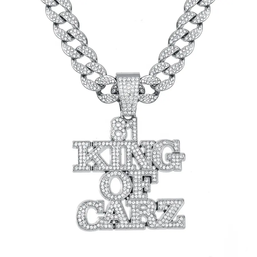 Custom Made Iced Out 15Mm Cubaanse Ketting Met Hiphop Legering En Bling Strass Splicing Letter En Nummer Hanger Ketting