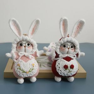 Cute Crochet Rabbit Keychain 13cm Handcrafted Bunny <b>Doll</b> with Glasses Embroidered Floral Apron Bag <b>Accessory</b> Handmade Toy - Product Image 4