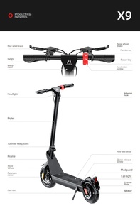 Nouvelle trottinette électrique X9 avec une autonomie de 100 km, haute puissance, pliable, pour le <span class=keywords><strong>transport</strong></span> des adultes, design à 2 roues de 10 pouces - Product Image 6