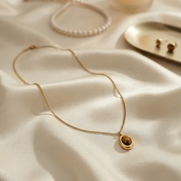 Collier de luxe en acier inoxydable Novirassine pour femmes, plaqué or, œil de tigre ovale, ensemble de bijoux de boutique, cadeau pour elle