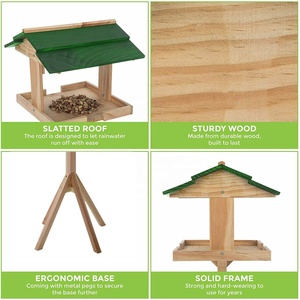 Truyền thống ngoài trời Vườn trang trí thân thiện với môi thu hút chim hoang dã Gỗ Đứng Gỗ <span class=keywords><strong>Bird</strong></span> <span class=keywords><strong>Feeder</strong></span> với mái nhà và kệ - Product Image 6