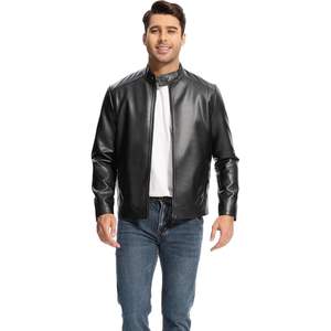 Blouson bombardier à col montant léger en cuir PU pour hommes avec poches et fermeture éclair Taille XS Technique de teinture unie - Product Image 1