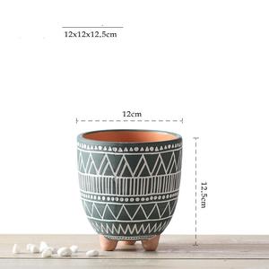 Pot de fleurs en céramique MSH avec fond plat et trépied motif géométrique pour le bureau - Product Image 5