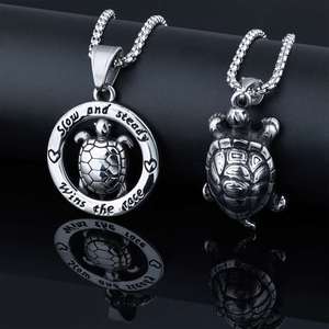 Collar De Pareja De Acero Inoxidable Stainless Steel Small Turtle Pendant Necklace for Couple Men Women Inspirational Letter - Product Image 2