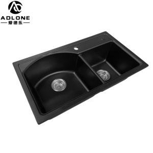 Évier en pierre de quartz de vessie de plat de vidange de double pot de conception de cuisine moderne de qualité supérieure avec des caractéristiques de tranchant - Product Image 1