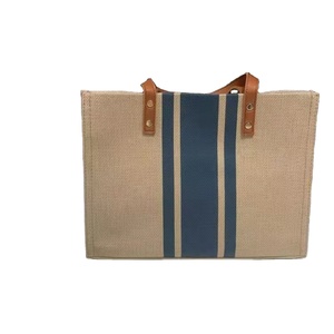 Bolso de compras con mango de cuero, bolsa de yute, <span class=keywords><strong>arpillera</strong></span> laminada, venta al por mayor - Product Image 1