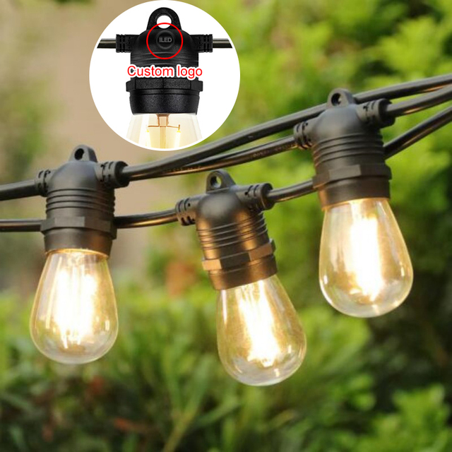 Factory 100m 48ft Outdoor Commercial Festoon Hanging Lights with E27 2W LED Globe Glass Bulb Patio Bistro String Light