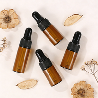 Flacon compte-gouttes en verre mini transparent ou ambré de 1 ml, 2 ml, 3 ml, 4 ml, 5 ml pour échantillons d'huiles essentielles et sérums, avec bouchon noir et compte-gouttes doré ou rose