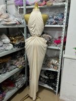 Robe de soirée longue sur mesure, couleur crème, à col licou drapé, avec découpes à la taille, style grec, élégante, couleur champagne, pour bal de promo et soirée