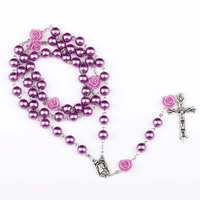 SUXUAN – collier chapelet gothique en Imitation de perle violette de 8mm /6mm, collier religieux croix notre-dame