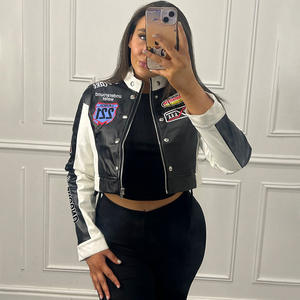 महिलाओं के लिए फैशन लंबी आस्तीन फसल बेसबॉल बाइकर मोटरसाइकिल जैकेट - Product Image 3