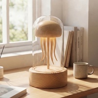 Boîte à musique en bois en forme de méduse, haut-parleur, veilleuse, dôme en verre, lumière d'ambiance chaude, ornement de table, décoration, cadeau