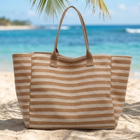 Tas Pantai Kanvas Bergaris Heavy Duty Jahitan Kuat Logo Kustom Tas Ramah Lingkungan untuk Pantai, Belanja & Penggunaan Sehari-hari
