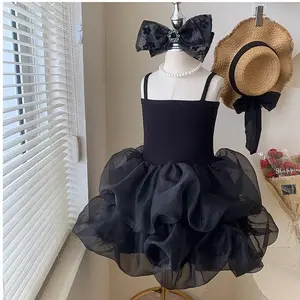 2023 Summer Cool Black Mesh Dress Kids Girls Tutu Dresses