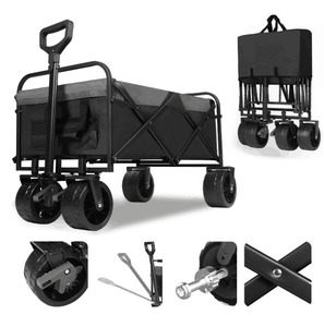 HOTO 4 Wheels Fishing Trolley Cart Camping <strong>Beach</strong> <strong>Wagon</strong> All Terrain Utility Metal Portable Collapsible Camping Cart Trolley - Product Image 1