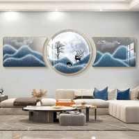 Ensemble de 3 miroirs muraux géométriques de luxe en forme de cerf, en porcelaine cristalline beige, bleue et dorée, pour la décoration du salon
