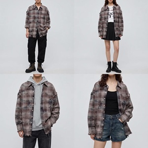 <span class=keywords><strong>Chemise</strong></span> en flanelle à carreaux surdimensionnée <span class=keywords><strong>pour</strong></span> <span class=keywords><strong>homme</strong></span> avec ourlet déchiré, style streetwear décontracté, manches longues, boutonnée - Product Image 5