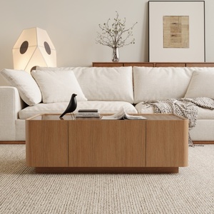 Table basse convertible avec plateau en verre de 46,8 pouces, style mid-century, tiroirs cachés, en MDF noyer naturel, meuble rectangulaire moderne pour salon - Product Image 4