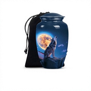 Venta caliente grande azul aluminio lobo aullando cremación adulto urna para cenizas humanas con tapa y bolsa de terciopelo gratis - Product Image 1