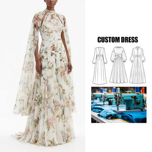 ブランドカスタマイズサマーコレクション女性用カジュアルロングドレスウエストシンチングデザインプリントストラップ付きマキシドレス - Product Image 1