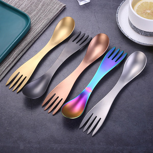 Fourchette-cuillère à pastèque 2-en-1 en acier inoxydable, cuillère à melon double tête, ustensile portable pour l'école et les voyages, idéal pour la crème glacée - Product Image 2