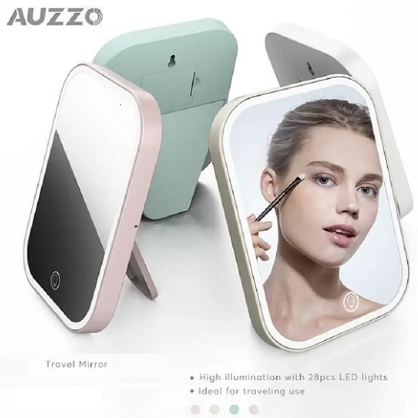 AUZZO Custom Led Lighting Table Make Up Mirror Touch Dimmer Switch specchio cosmetico quadrato a batteria Vanity