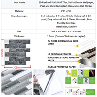 Carreaux muraux autocollants en PU effet marbre gris foncé, étanches, pour métro, vente en gros d'usine, OEM ODM, faible MOQ