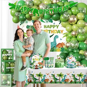 Kit d'<span class=keywords><strong>arche</strong></span> de ballons en gros sur le thème des dinosaures avec guirlande de ballons, assiettes, nappe, décoration de gâteau, toile de fond - Product Image 2