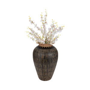 Vaso in ceramica con collo in rattan intrecciato, grande vaso decorativo per soggiorno, camera da letto, ufficio, centrotavola - Product Image 2