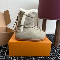Bottes d'hiver mi-mollet en fourrure - Imperméables, en daim de vache, doublure en peau de mouton, à lacets, confort thermique