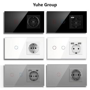 Interrupteur tactile mural double pour usage domestique avec panneau en verre trempé étanche et prise de courant, avec ports Type-C et USB - Product Image 5